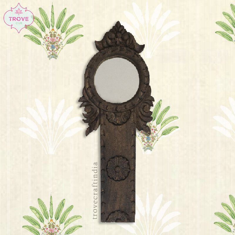 14.5" Carved Coconut Grater-Style Wooden Mirror Frame