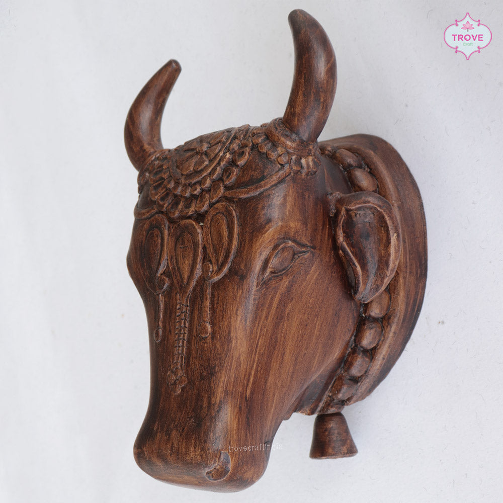 Hand-Carved Wooden Cow Head