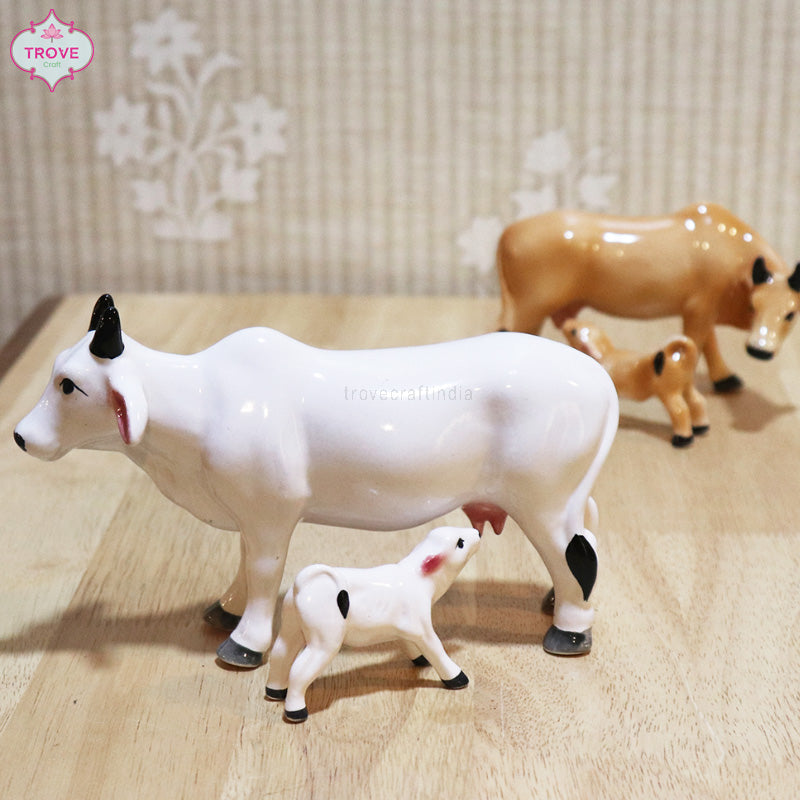 Set of of 2 - Miniature ceramic - Standing Mother Cow and calf