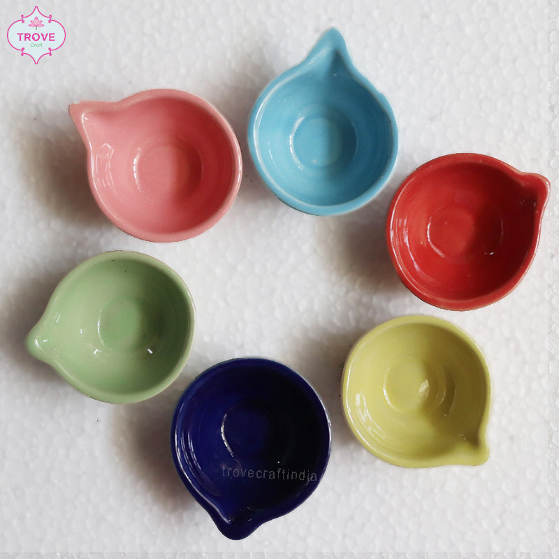 Handmade Ceramic Candy Colored Diyas - Set
