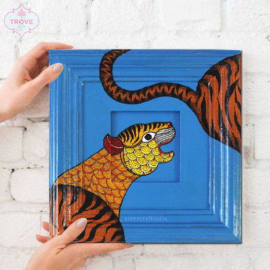 hand-painted gond tiger art