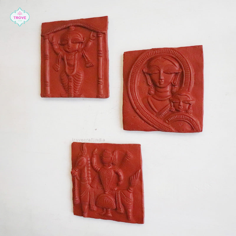 Jamini Roy inspired Terracotta Tiles - Set of 3