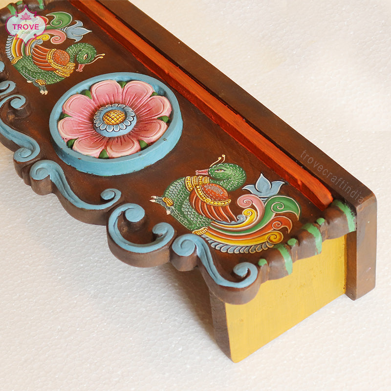 Hand-painted Kalamkari Wooden Shelf - Blue