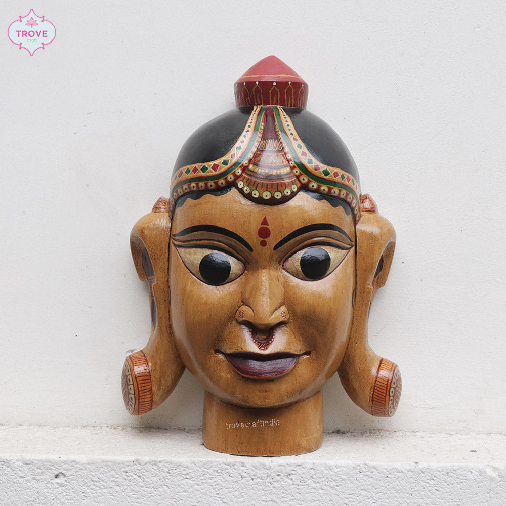 Hand Carved - Tribal Lady Face Bust - Antique finish