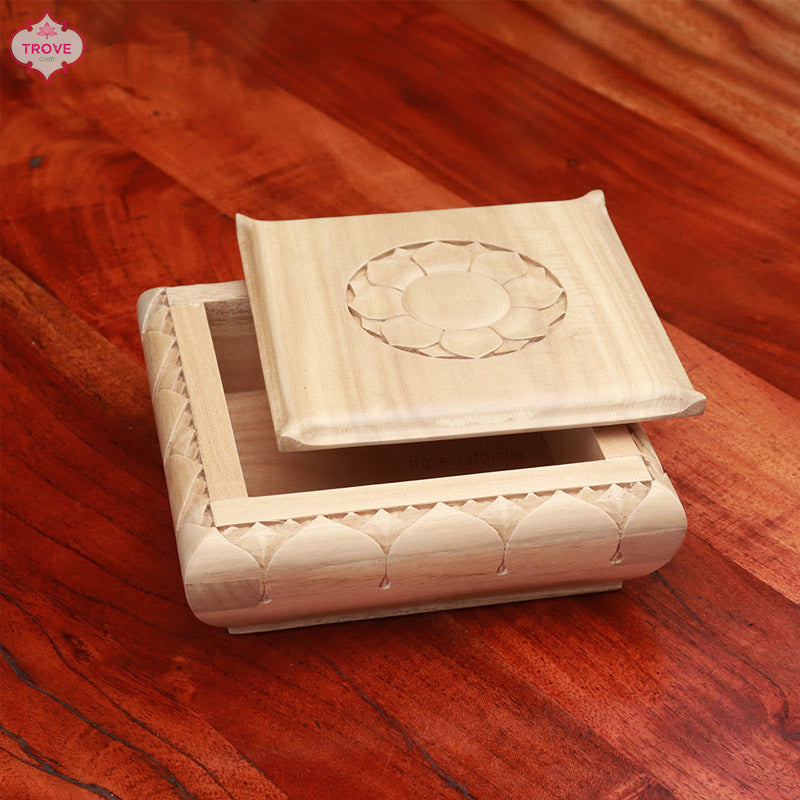 Ornately Hand-Carved Lotus Keep Sake Boxes