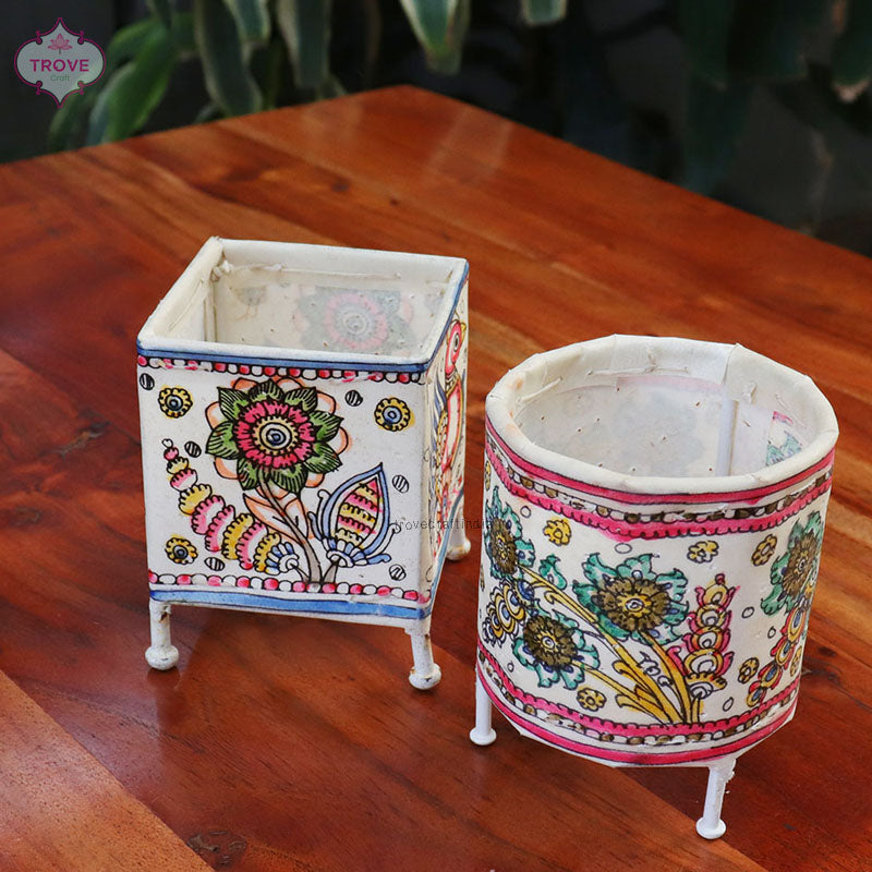 Set of 2 - Mini Hand-painted Tholu Bommalata-style Tea Light Holders