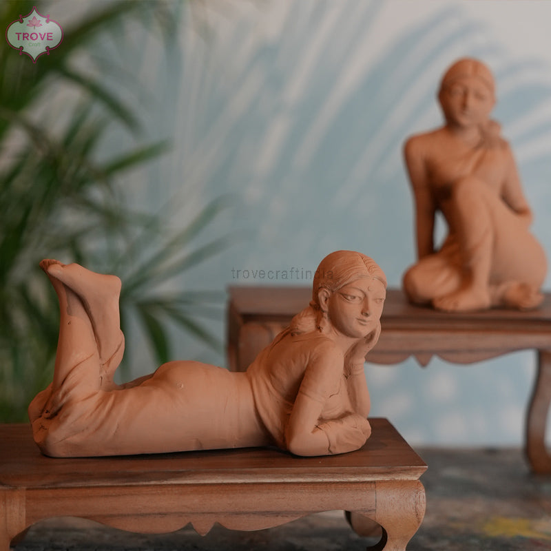 Relaxing Naeka 'ন্যাকা' Bengali Woman Terracotta Figurine