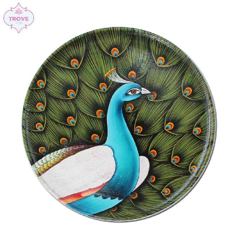 Handpainted Peacock Pichwai Decor Plate