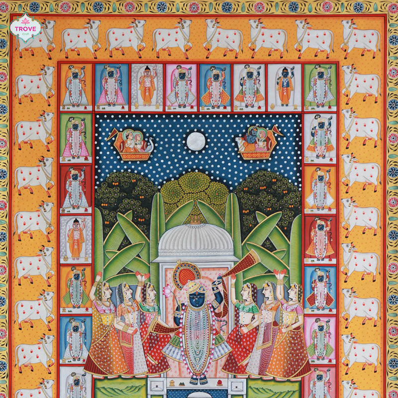 Sharath Poornima with Yellow Pichwai Cow Border 36" x 48"