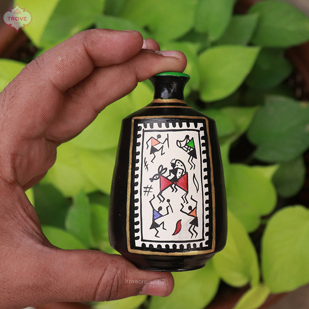 Set of 3 - Miniature Terracotta Pots Warli Style
