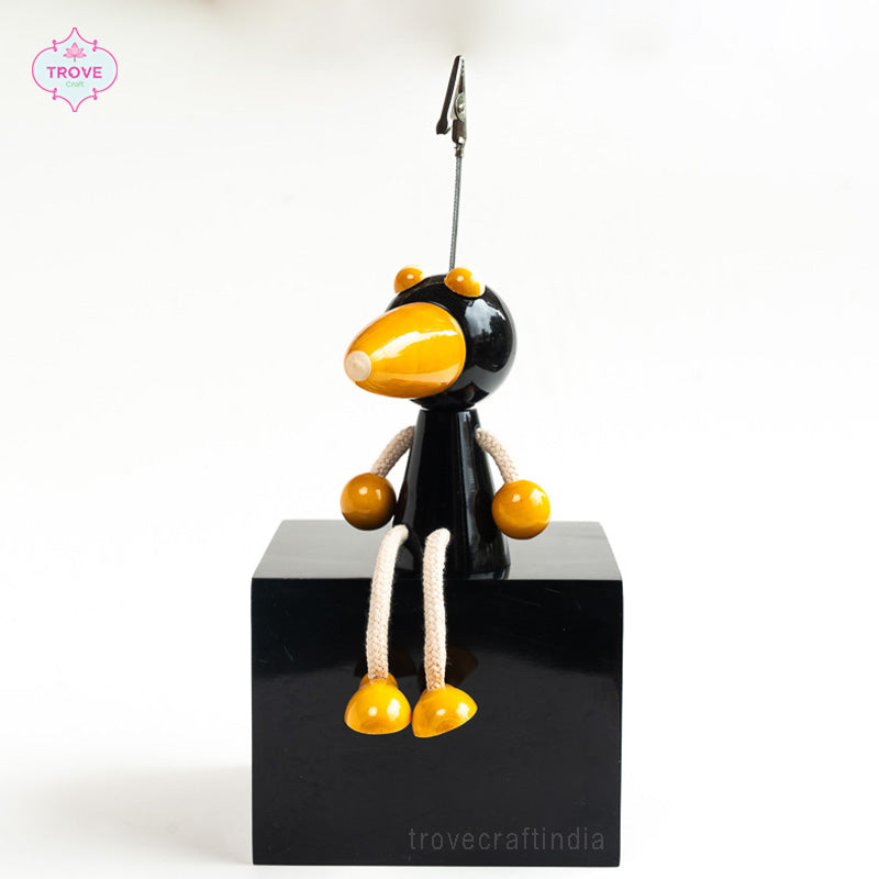 black mynah bird wooden tabletop note holder