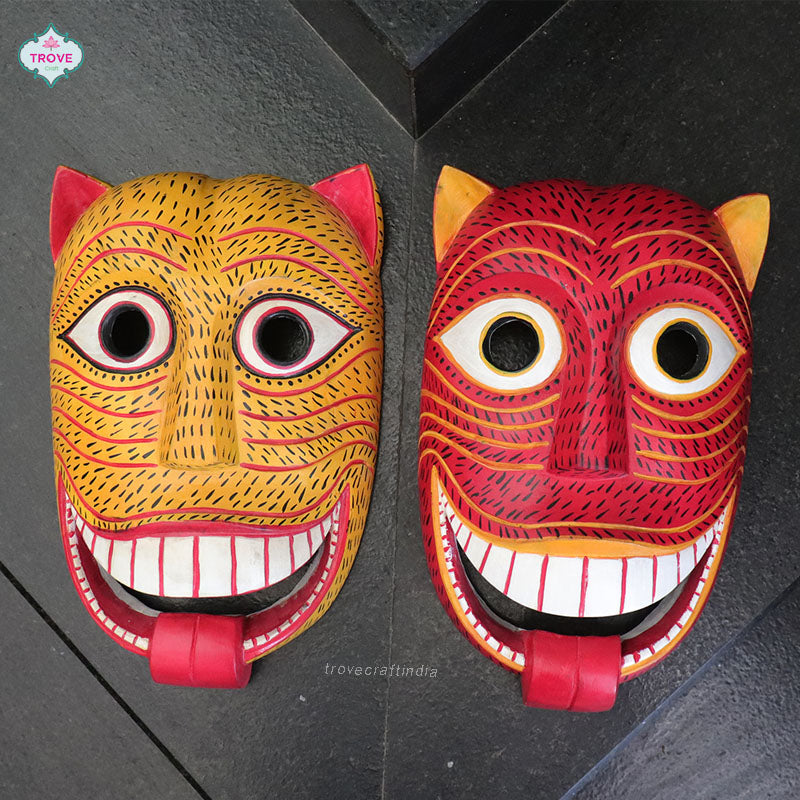 12" x 8" Hand-painted Tribal Gomira Tiger Mask