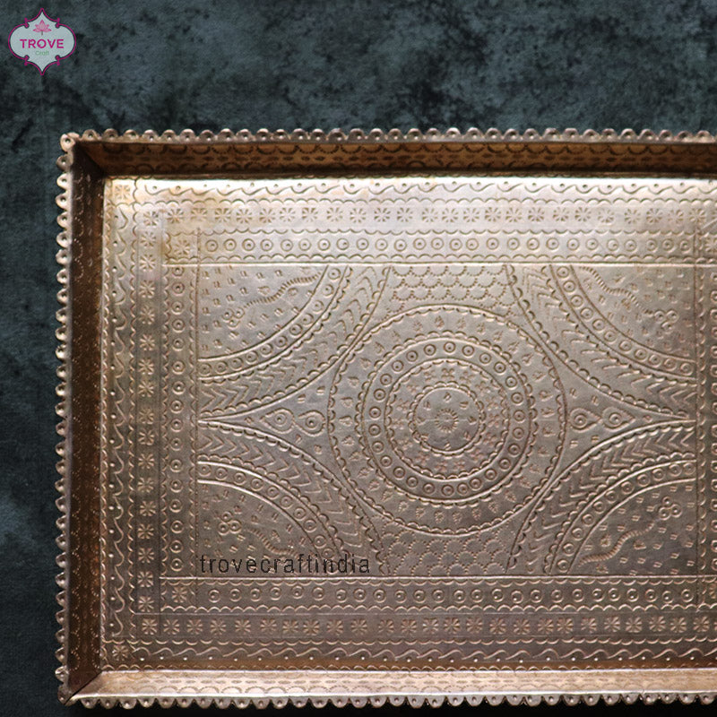Hand-etched Traditional Brass Serving Thali / Tray