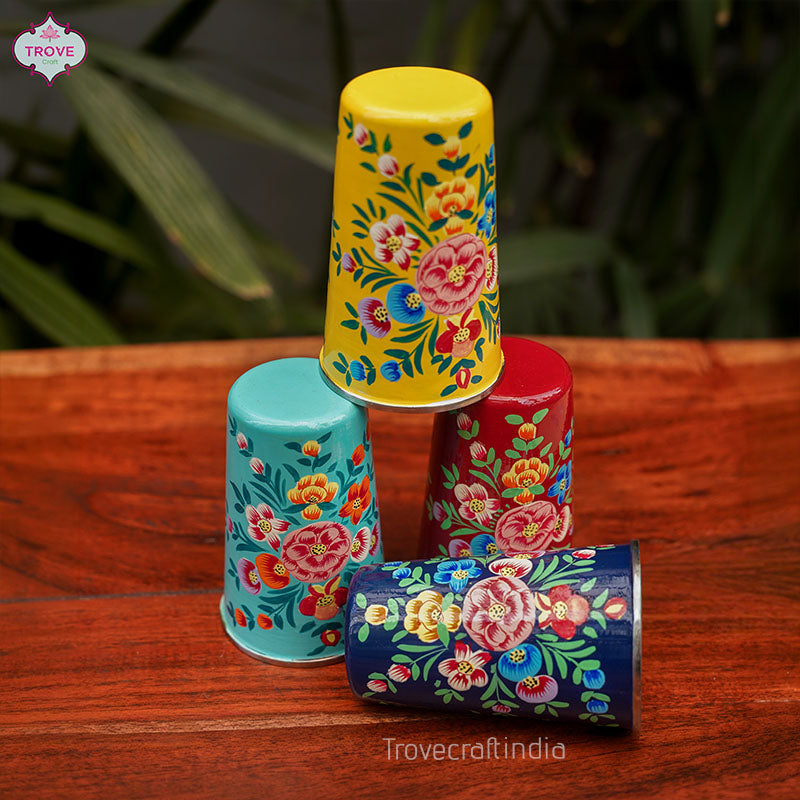Set of 4 Hand-painted Multifloral Enamel Tumblers