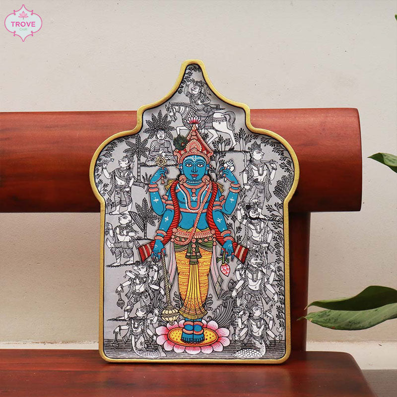 14" Arabesque Pattachitra Vishnu Wall Décor Plate