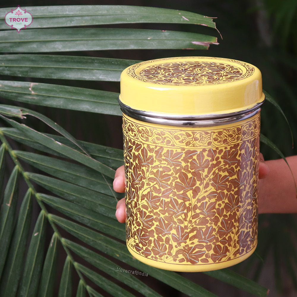Set of 3 - Enamel Kashmiri Chinar Gold Canisters