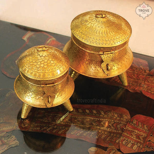 Traditional Hand-etched Brass Storage Box – Trove Craft India