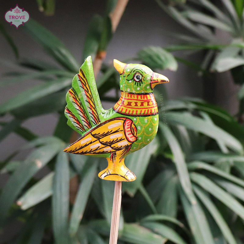 16" Pattachitra Bird Indoor Garden Stakes (Set of 5)
