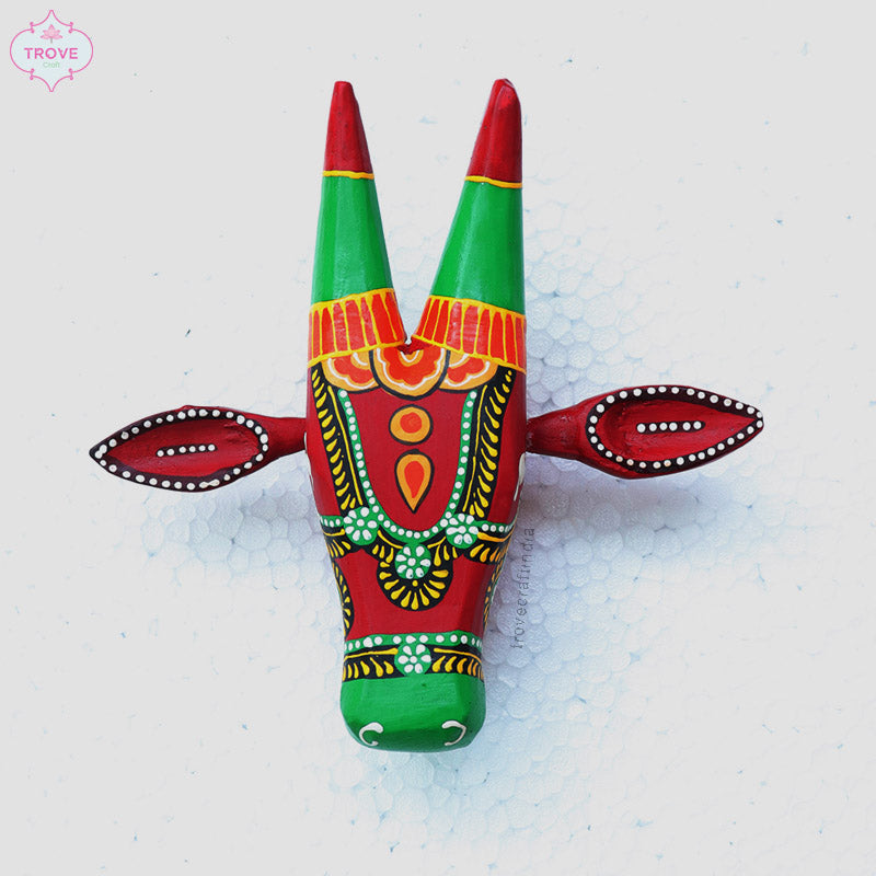 Mini 6" Hand Painted Multicolor Wooden Cow Head