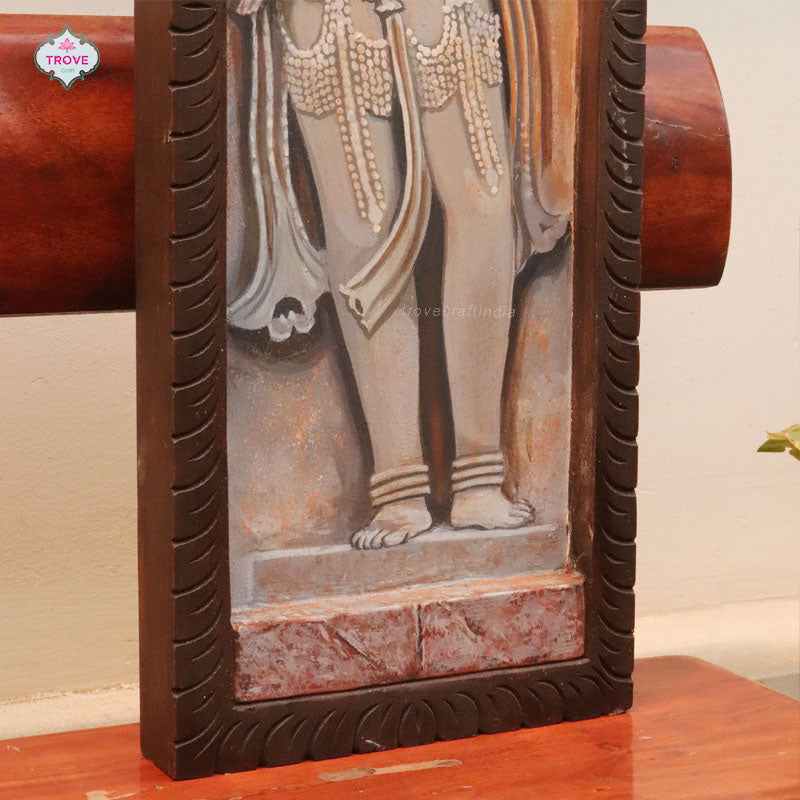 Sculpture Painting of Woman with a Parrot Wooden Carved Panel