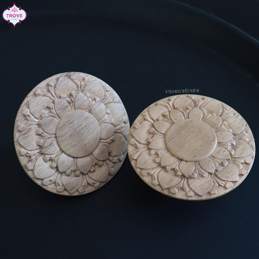 Set of 2 - Hand Carved Door Knob Lotus Chakra