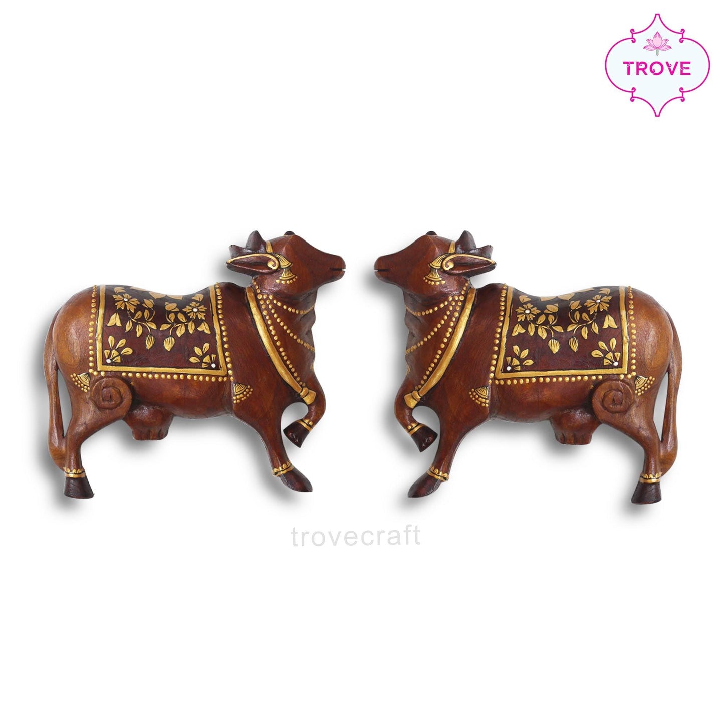 Carved Wooden Wall Pichwai Cow