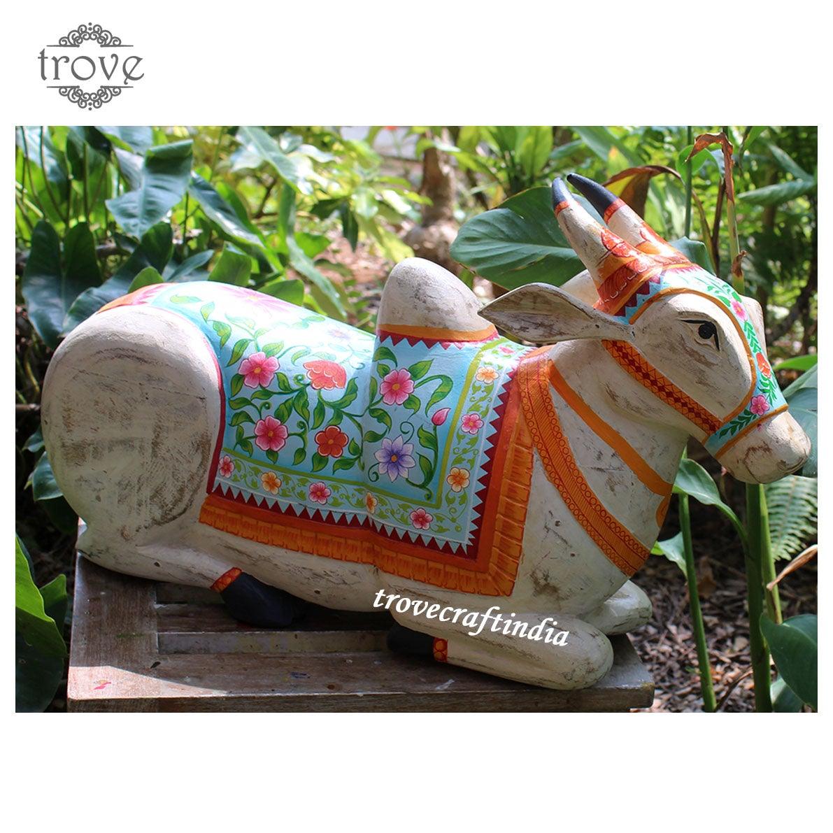 Large Wooden White Nandi Statue