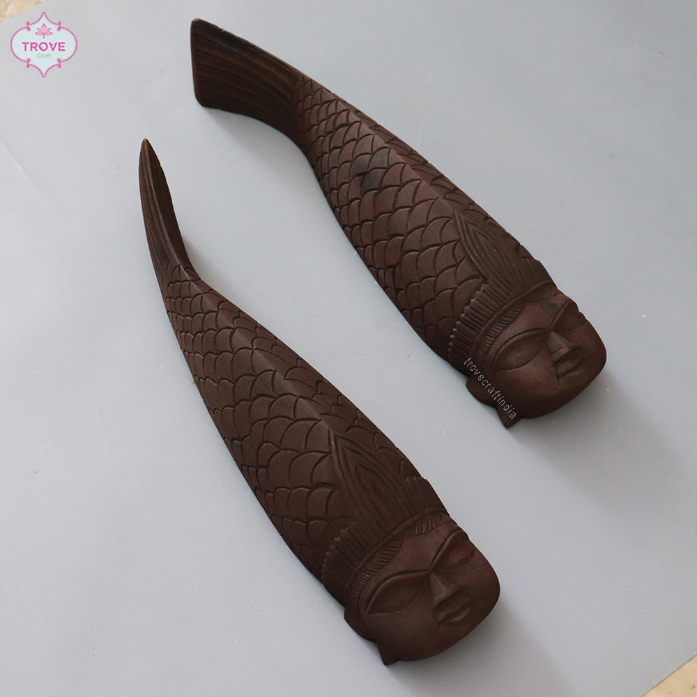 Hand Carved Wooden - Tribal Wall Fish Matsya  Decor Masks