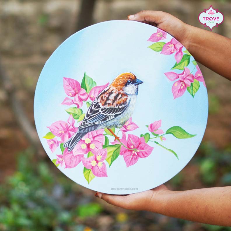 hand-painted birds on canvas