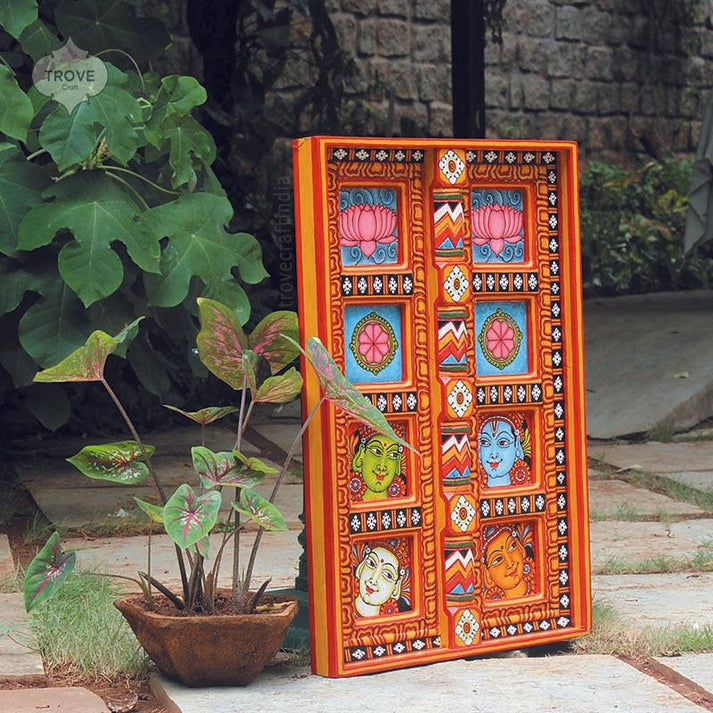 Decorative Handpainted Kerala Mural Wooden Door Wall Art Trove Craft