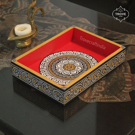 Hand-painted Pattachitra Serving Tray - Red