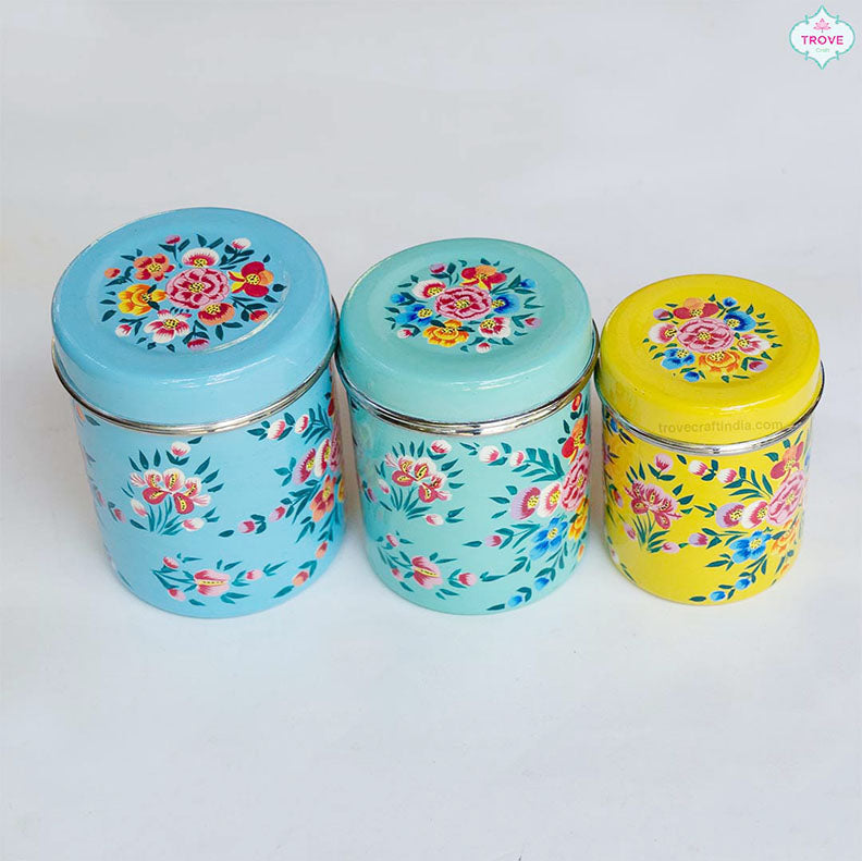 Kashmiri floral steel canisters