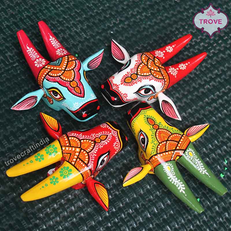 5 & 6 Inch - Mini Hand Painted Pattachitra Wooden Cow Head