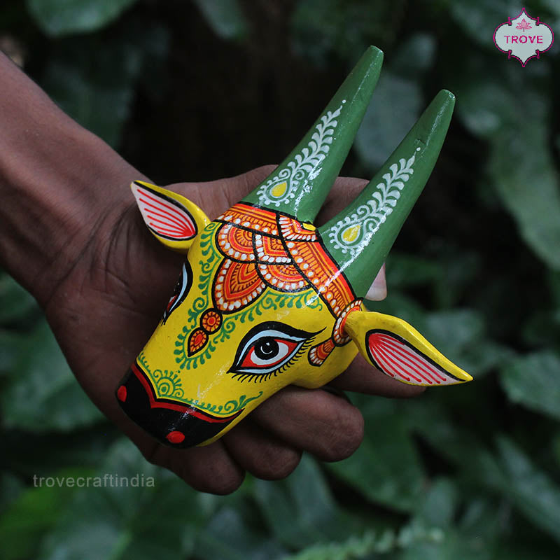 5 & 6 Inch - Mini Hand Painted Pattachitra Wooden Cow Head