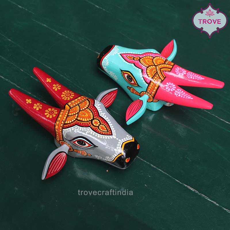 5 & 6 Inch - Mini Hand Painted Pattachitra Wooden Cow Head