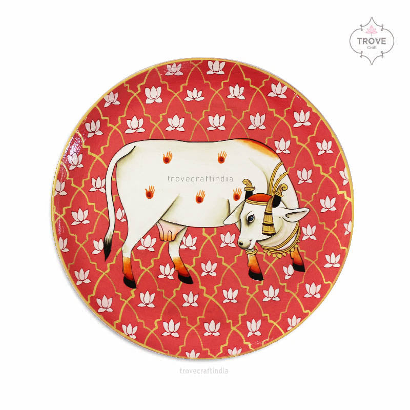 pink jaali cow decor plate