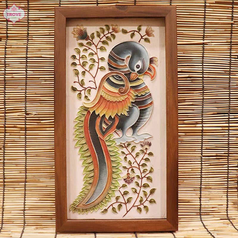 14" Peacock Kalamkari Relief Art Panel