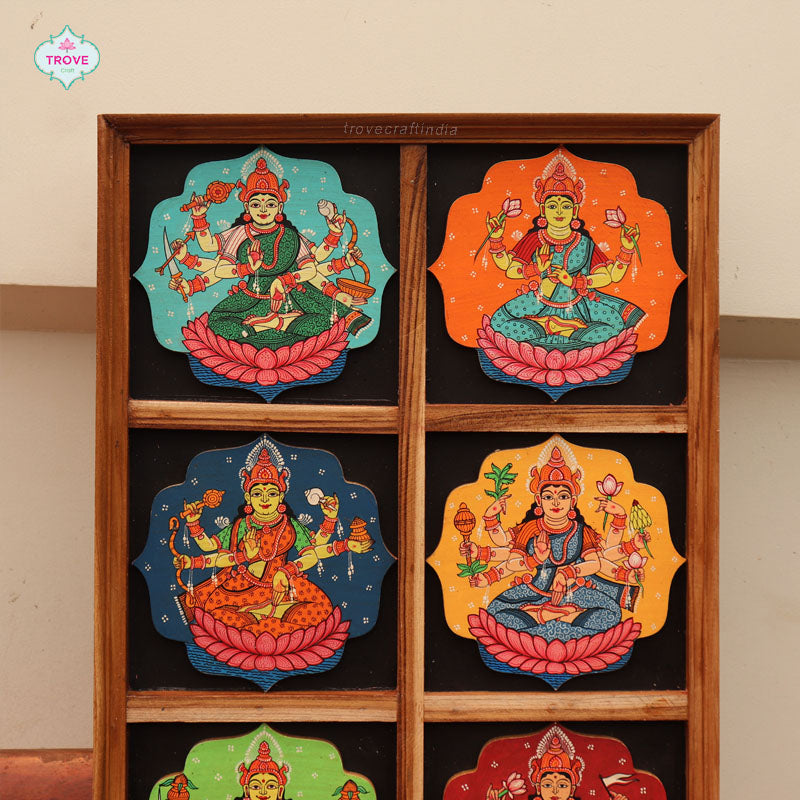 6" - Set of 8 Ashtalakshmi Decorative Plaques - Hand-painted in Pattachitra Style