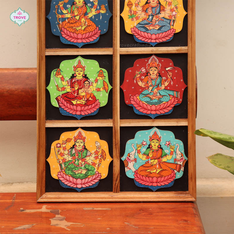 6" - Set of 8 Ashtalakshmi Decorative Plaques - Hand-painted in Pattachitra Style