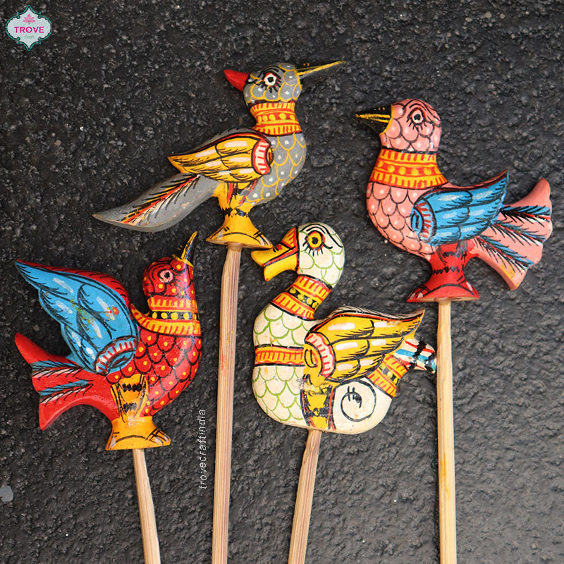 16" Pattachitra Bird Indoor Garden Stakes (Set of 5 / 4 )