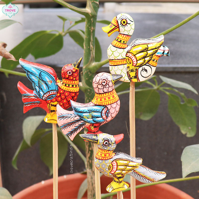 16" Pattachitra Bird Indoor Garden Stakes (Set of 5 / 4 )