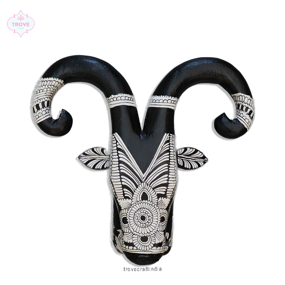 11.5" Hand Painted Distressed Wooden Ram Head