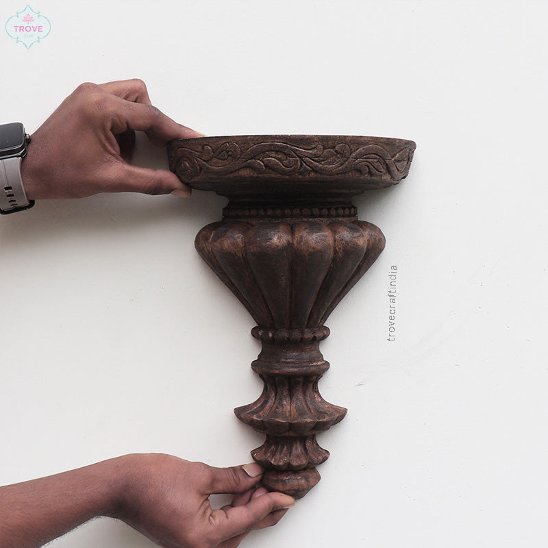 12" Hand Carved Ornate Scallop Wall Shelf