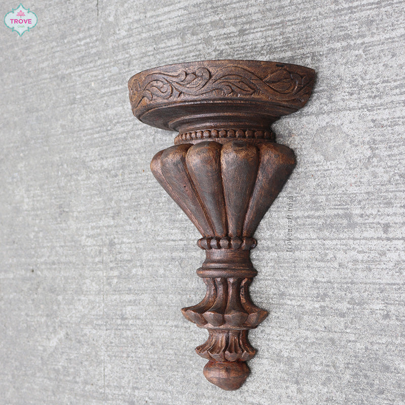 12" Hand Carved Ornate Scallop Wall Shelf