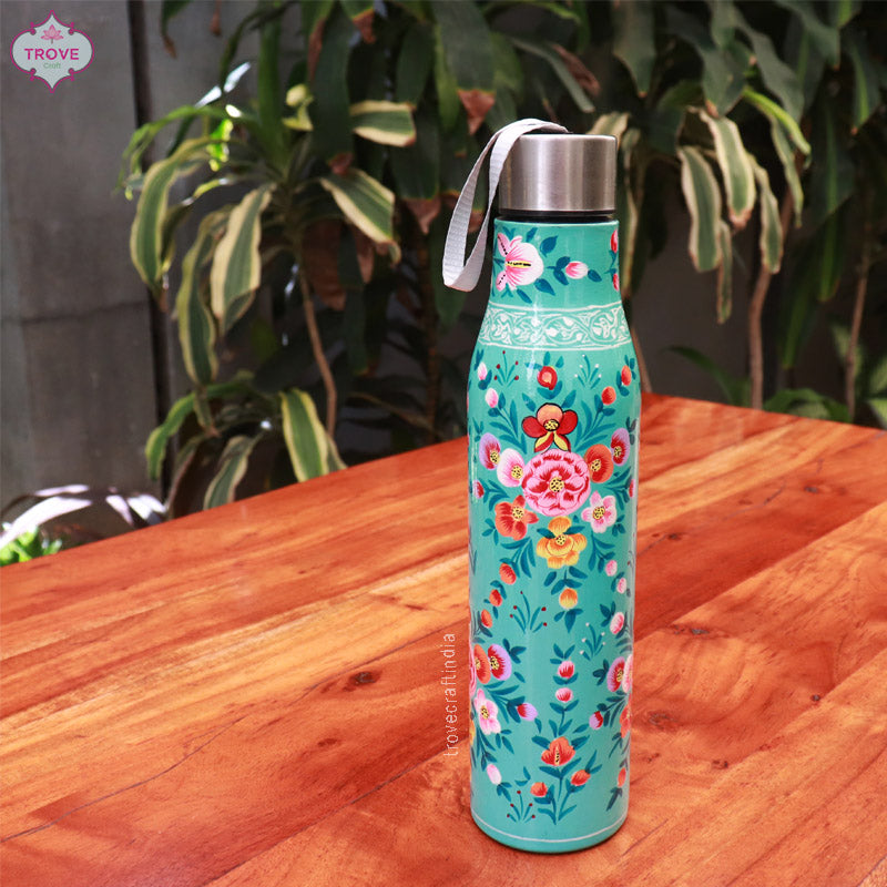 Hand-painted Kashmiri enamel bottle - 1 Ltr Stainless Steel