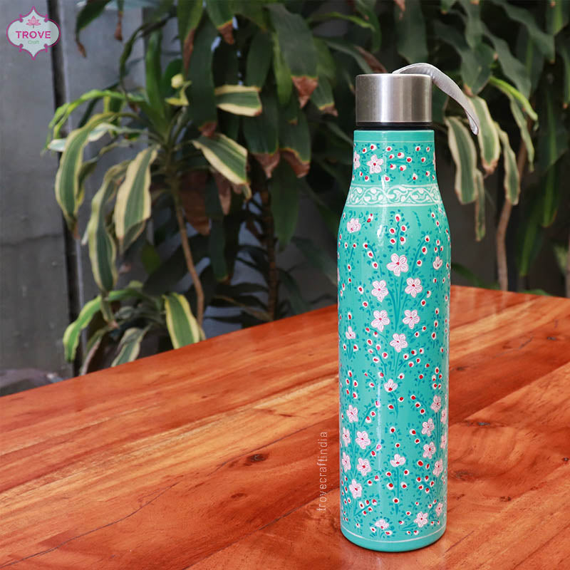 Hand-painted Kashmiri enamel bottle - 1 Ltr Stainless Steel