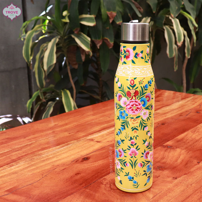 Hand-painted Kashmiri enamel bottle - 1 Ltr Stainless Steel