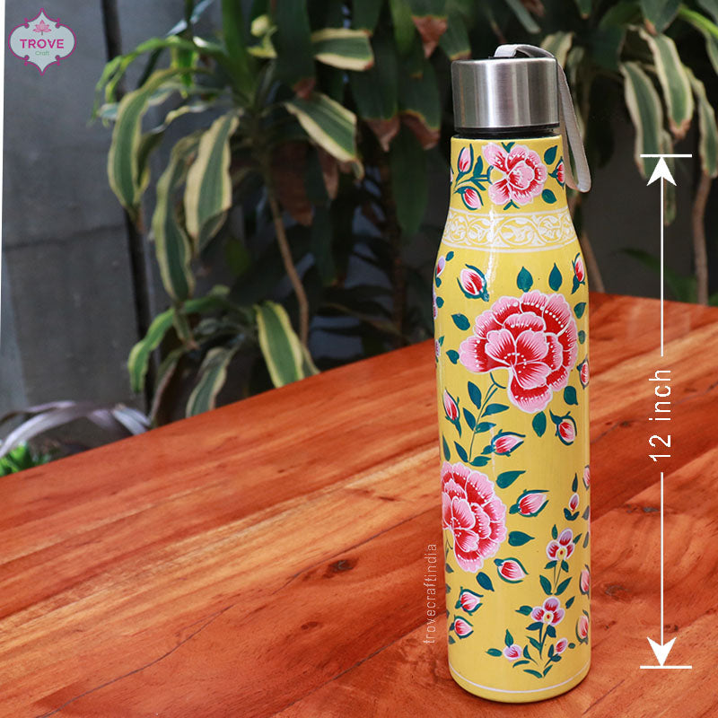 Hand-painted Kashmiri enamel bottle - 1 Ltr Stainless Steel