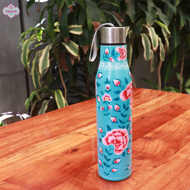Hand-painted Kashmiri enamel bottle - 1 Ltr Stainless Steel