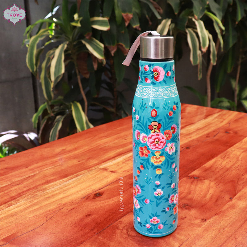 Hand-painted Kashmiri enamel bottle - 1 Ltr Stainless Steel